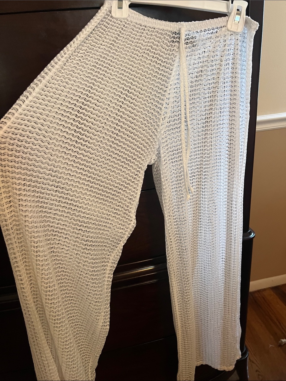White Knit Wide-Leg Pants with Drawstring Waist-swimwear